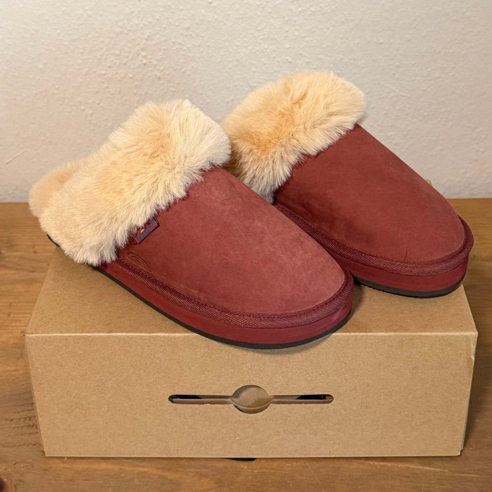 Rainbow Sandals Sunset Snugs Leather Slippers Cognac Cream Womens Medium 6.5-7.5